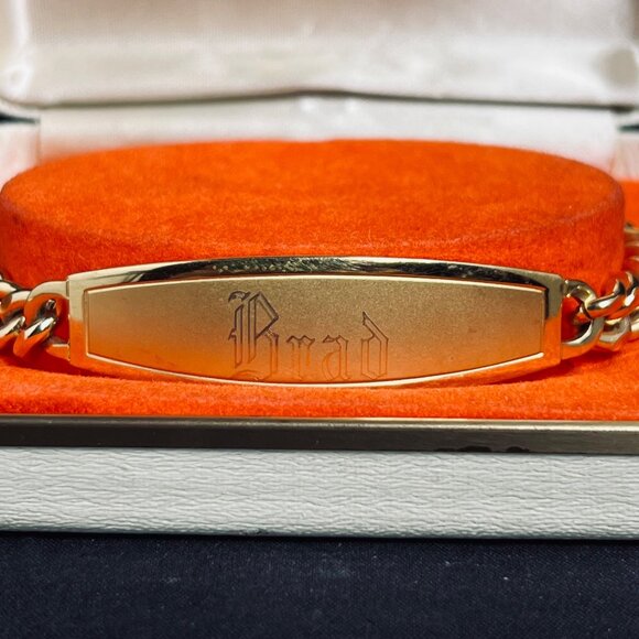 Speidel USA Gold Tone Curb Chain Identity Bracelet - Engraved Brad (5352) - Picture 2 of 8